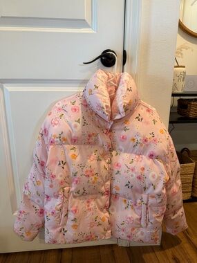 Altar'd State Pink Floral Puffer Jacket
